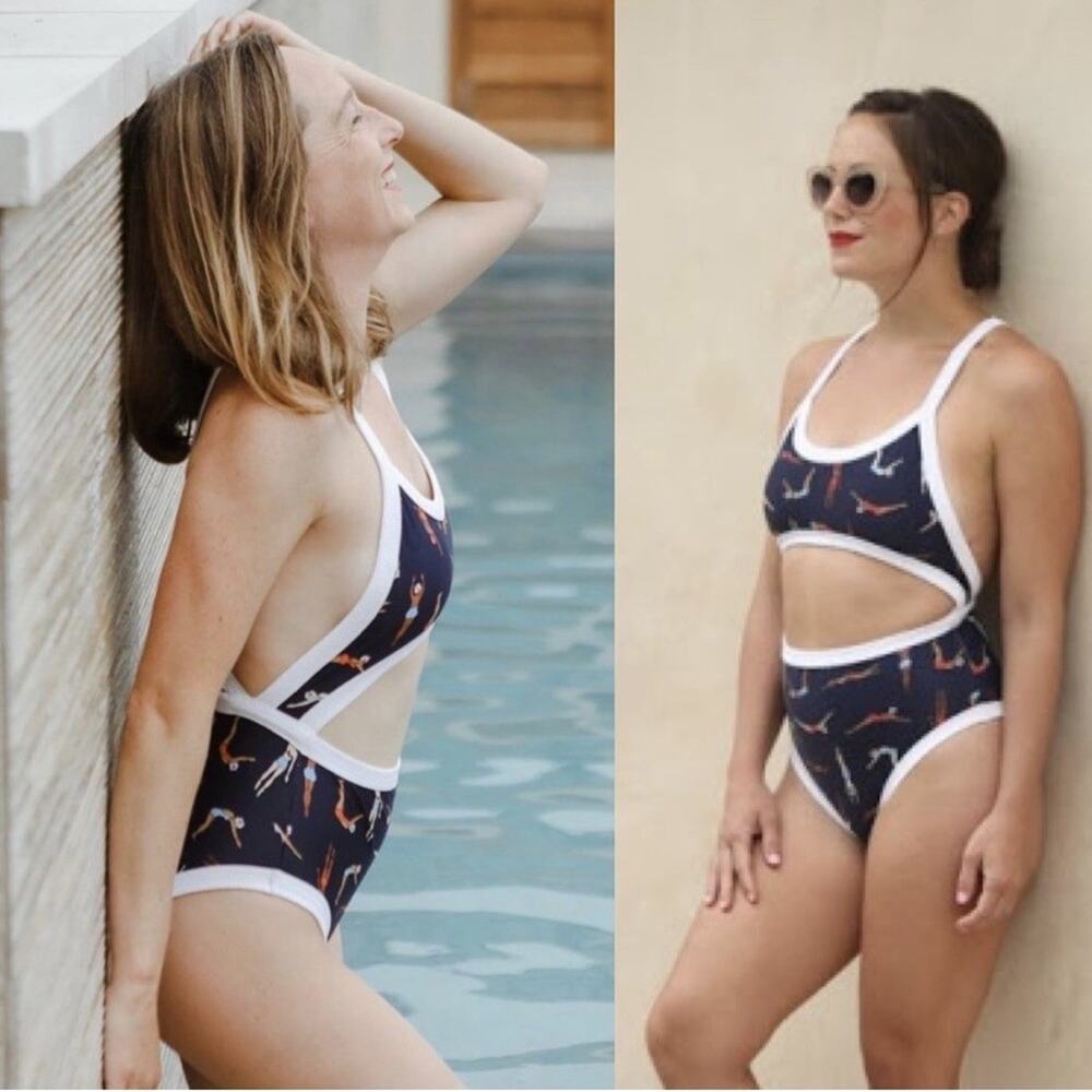 Aerie Aquabatix Pop Cutout Full Coverage Swimsuit Synchronized Swimmers Med